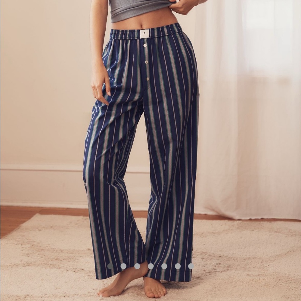 Anthropologie Green and White Pajama Pants